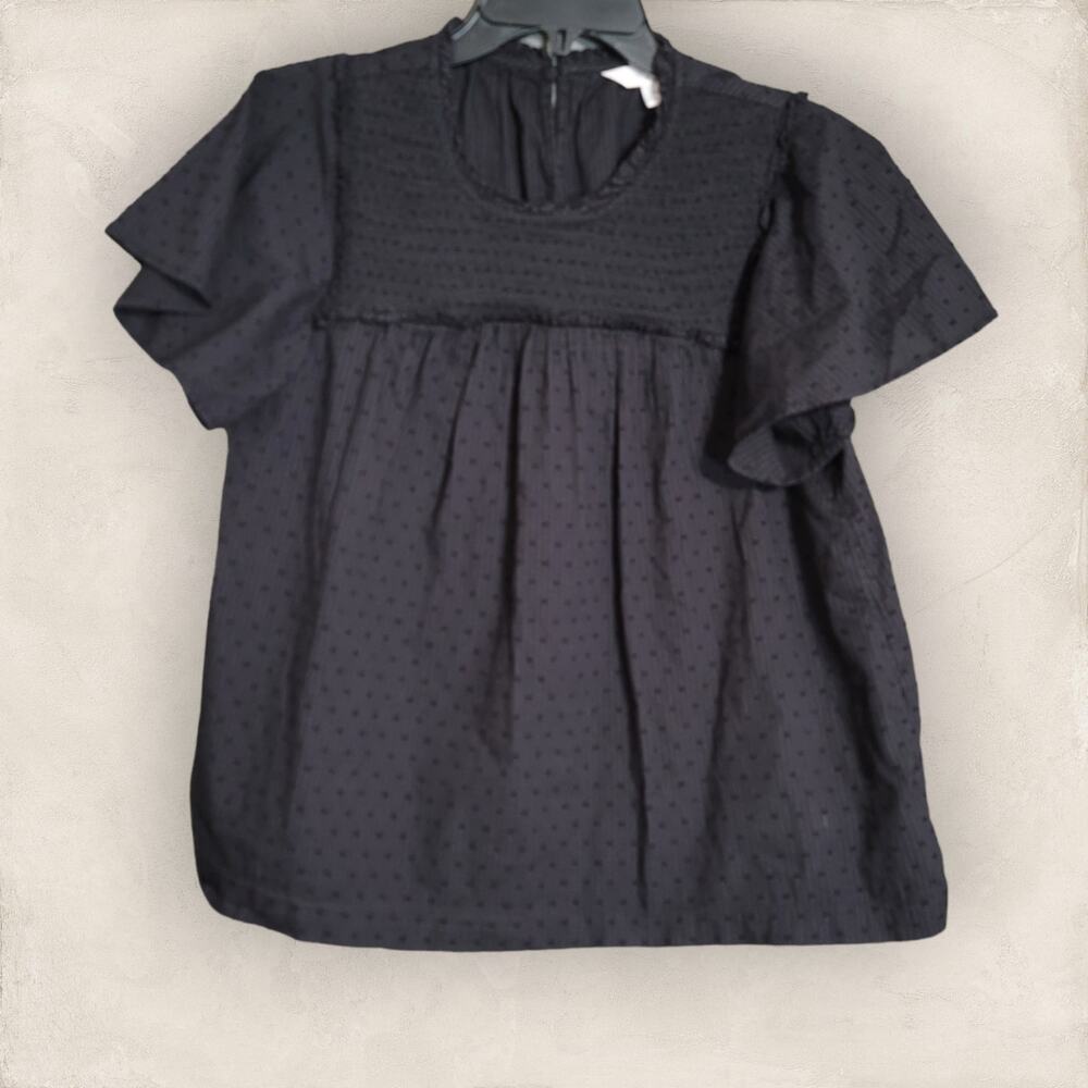 Lauren Conrad Black Polka Dot Smocked Ruffle Top Sleeves Size Medium - Picture 1 of 9